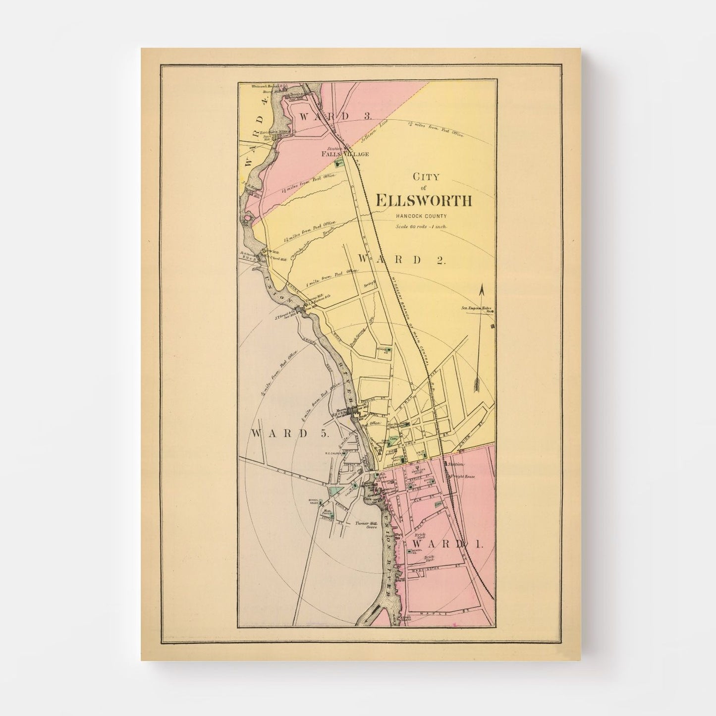 Vintage Map of Ellsworth, Maine 1894
