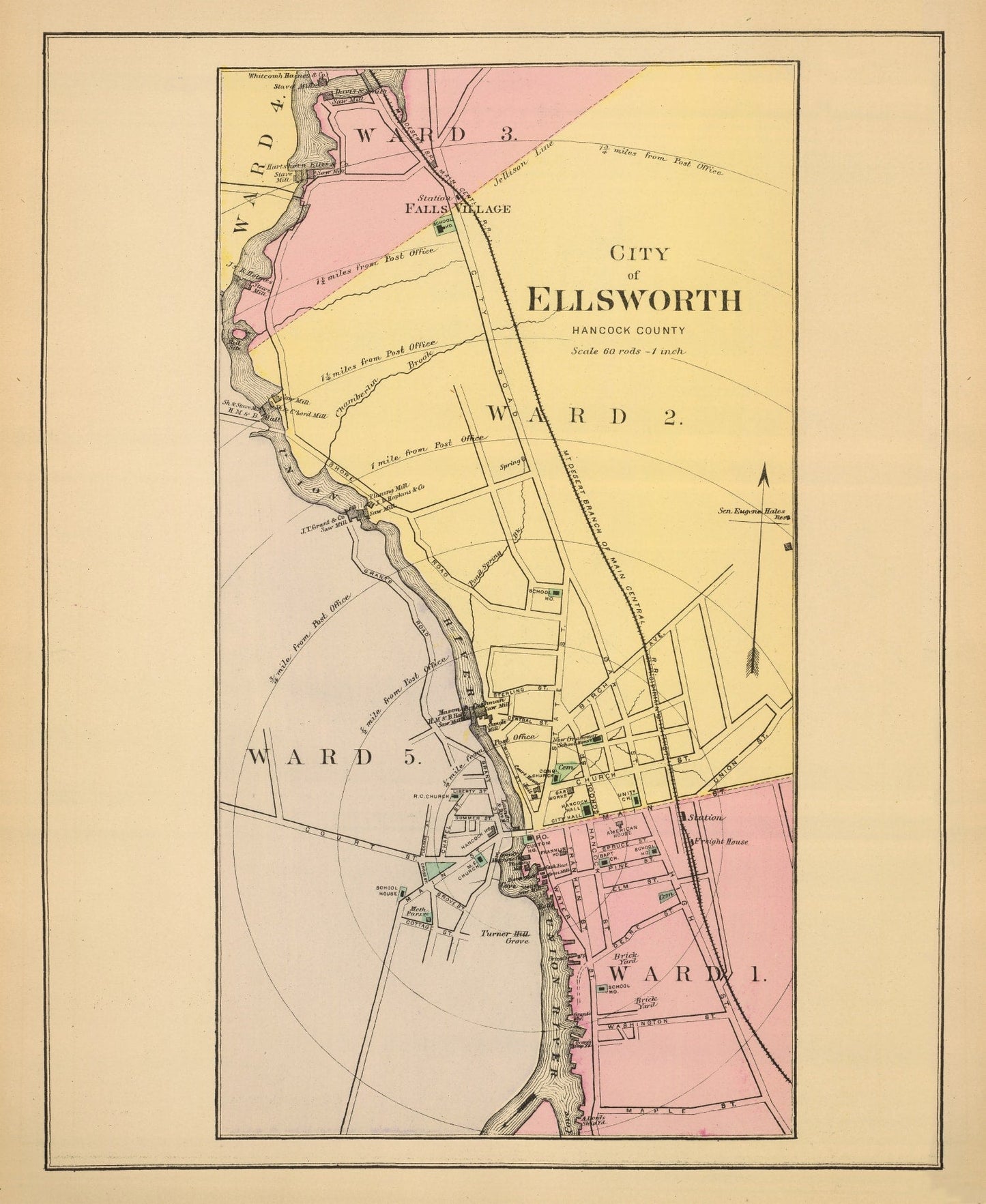 Vintage Map of Ellsworth, Maine 1894