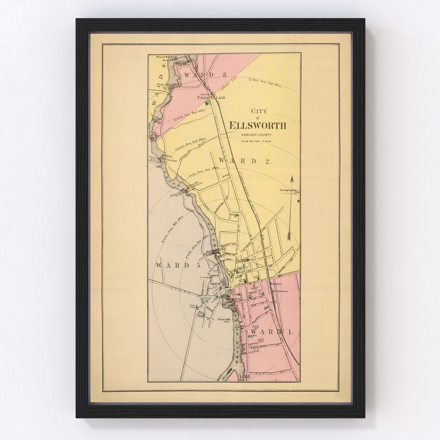 Vintage Map of Ellsworth, Maine 1894