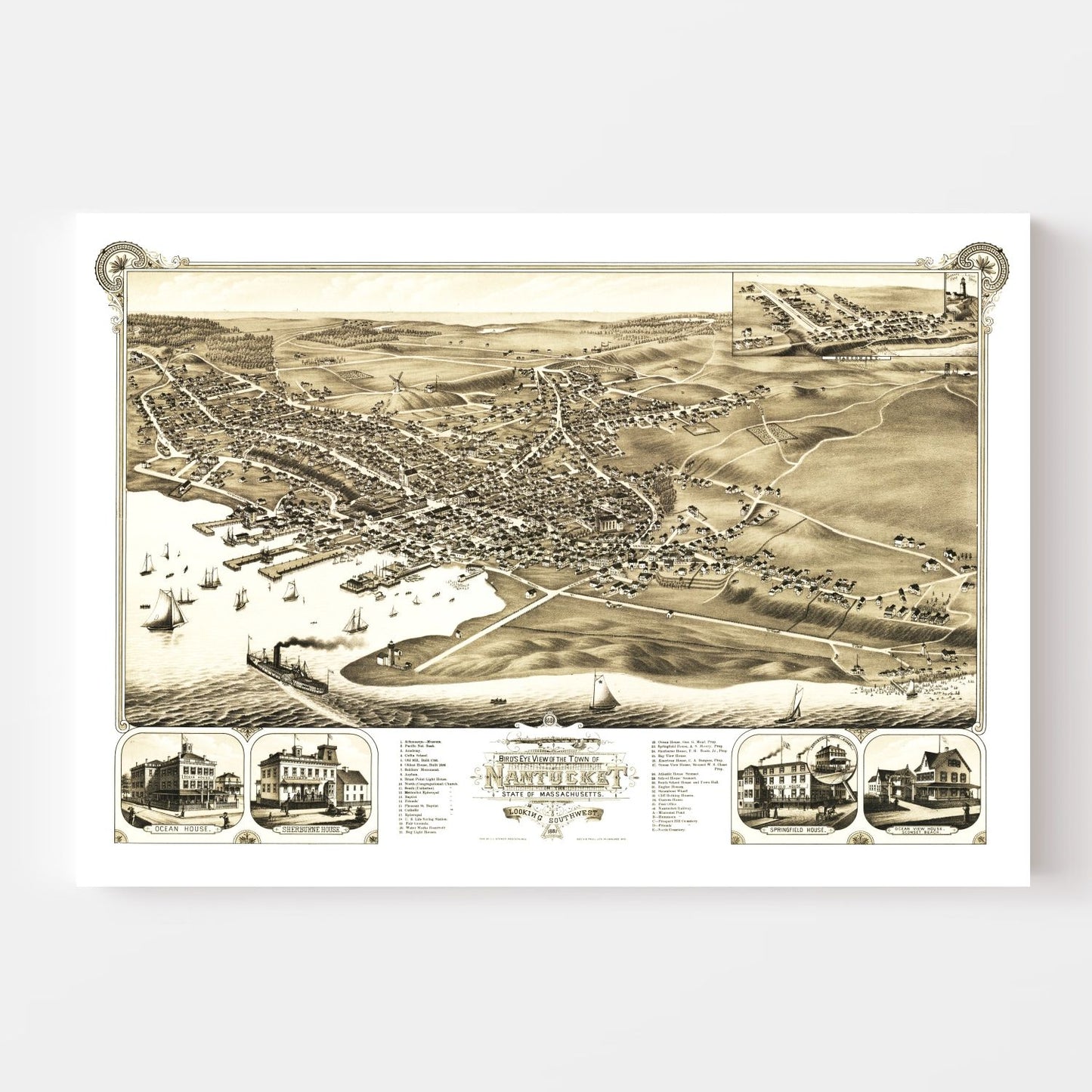 Vintage Map of Nantucket, Massachusetts 1881