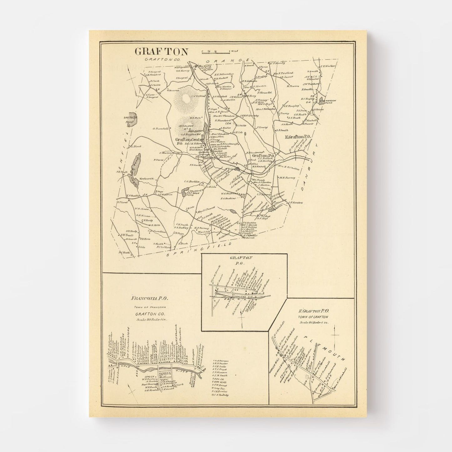 Vintage Map of Franconia, New Hampshire 1892