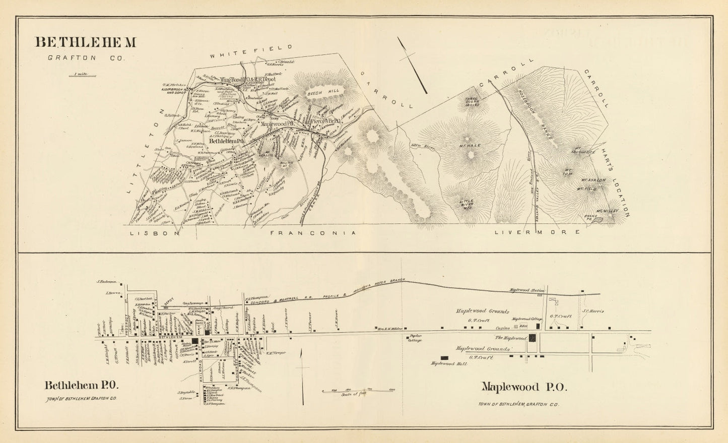 Vintage Map of Bethlehem, New Hampshire 1892