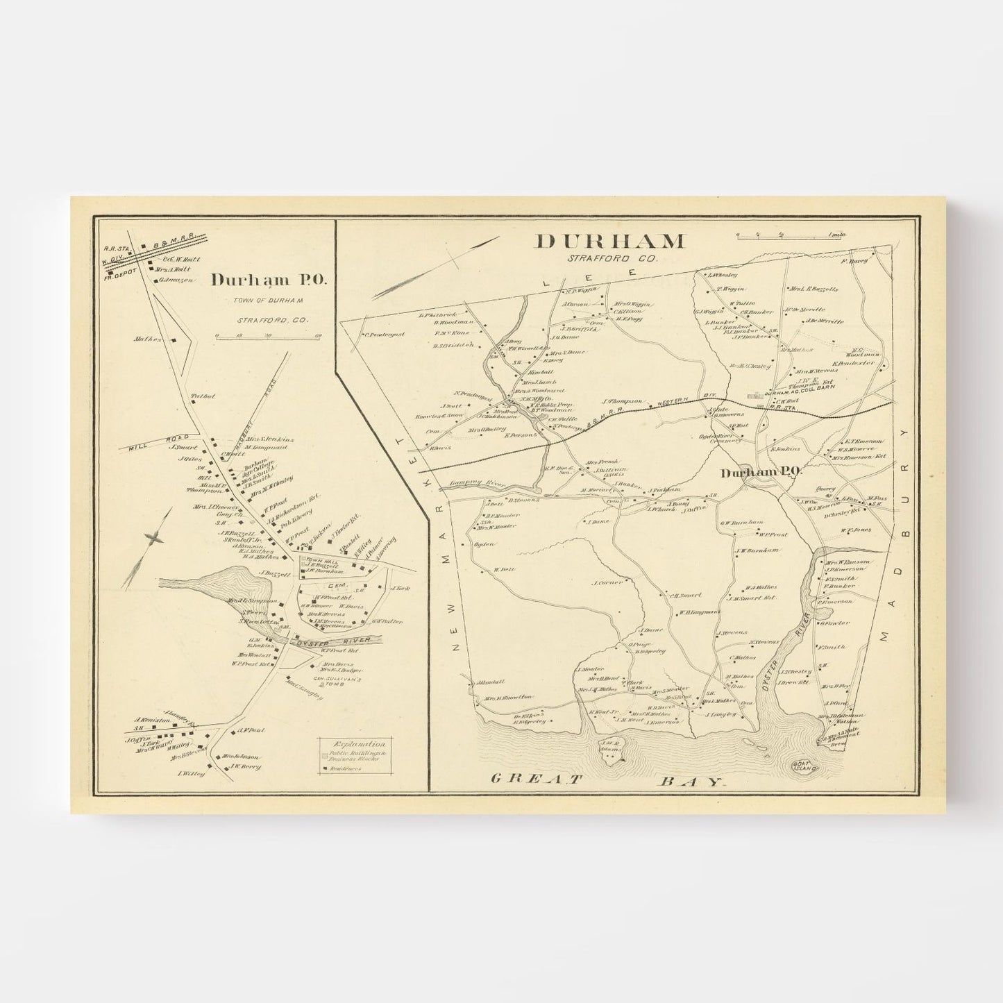 Vintage Map of Durham, New Hampshire 1892