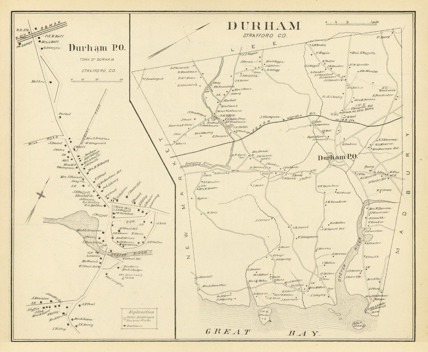 Vintage Map of Durham, New Hampshire 1892