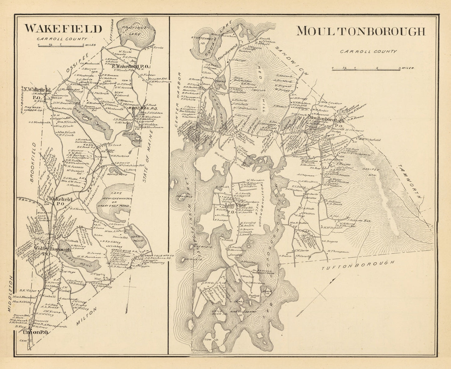Vintage Map of Moultonboro, New Hampshire 1892