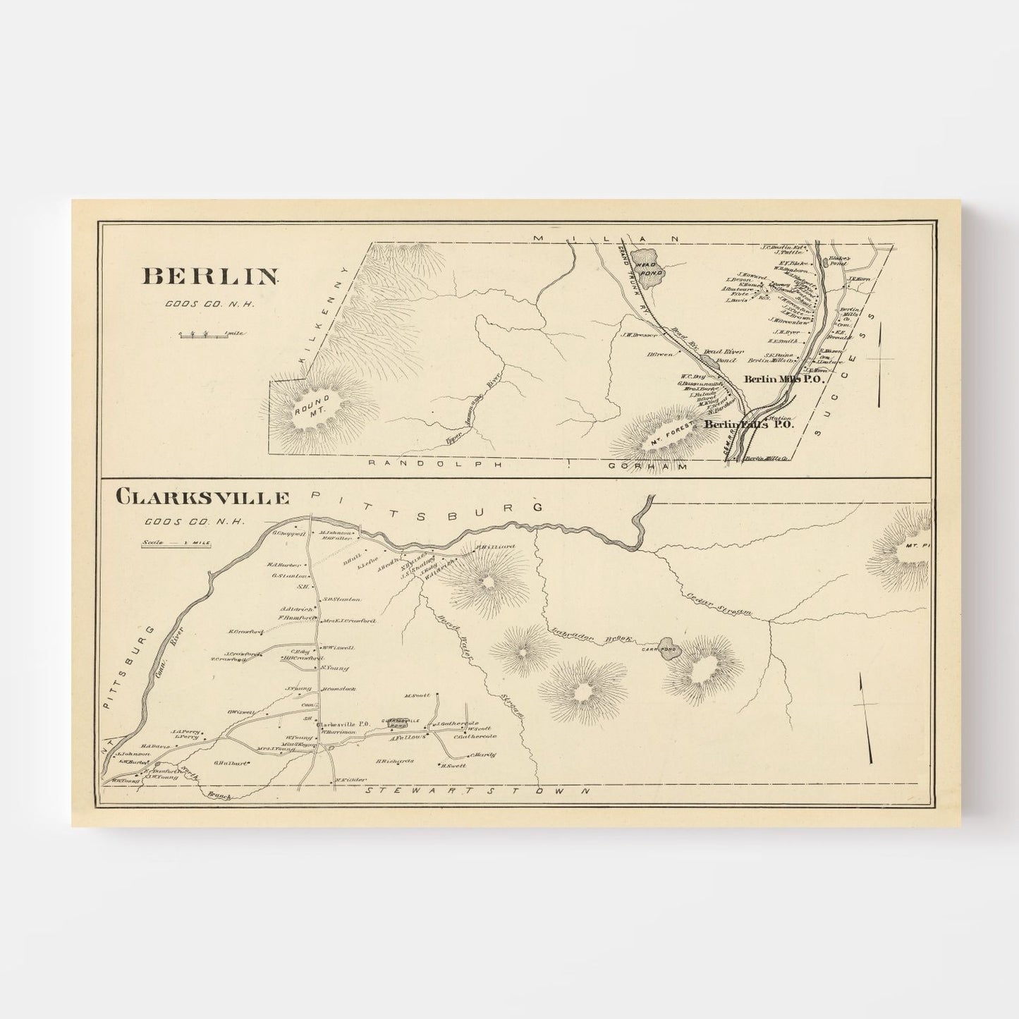 Vintage Map of Berlin & Clarksville, New Hampshire 1892