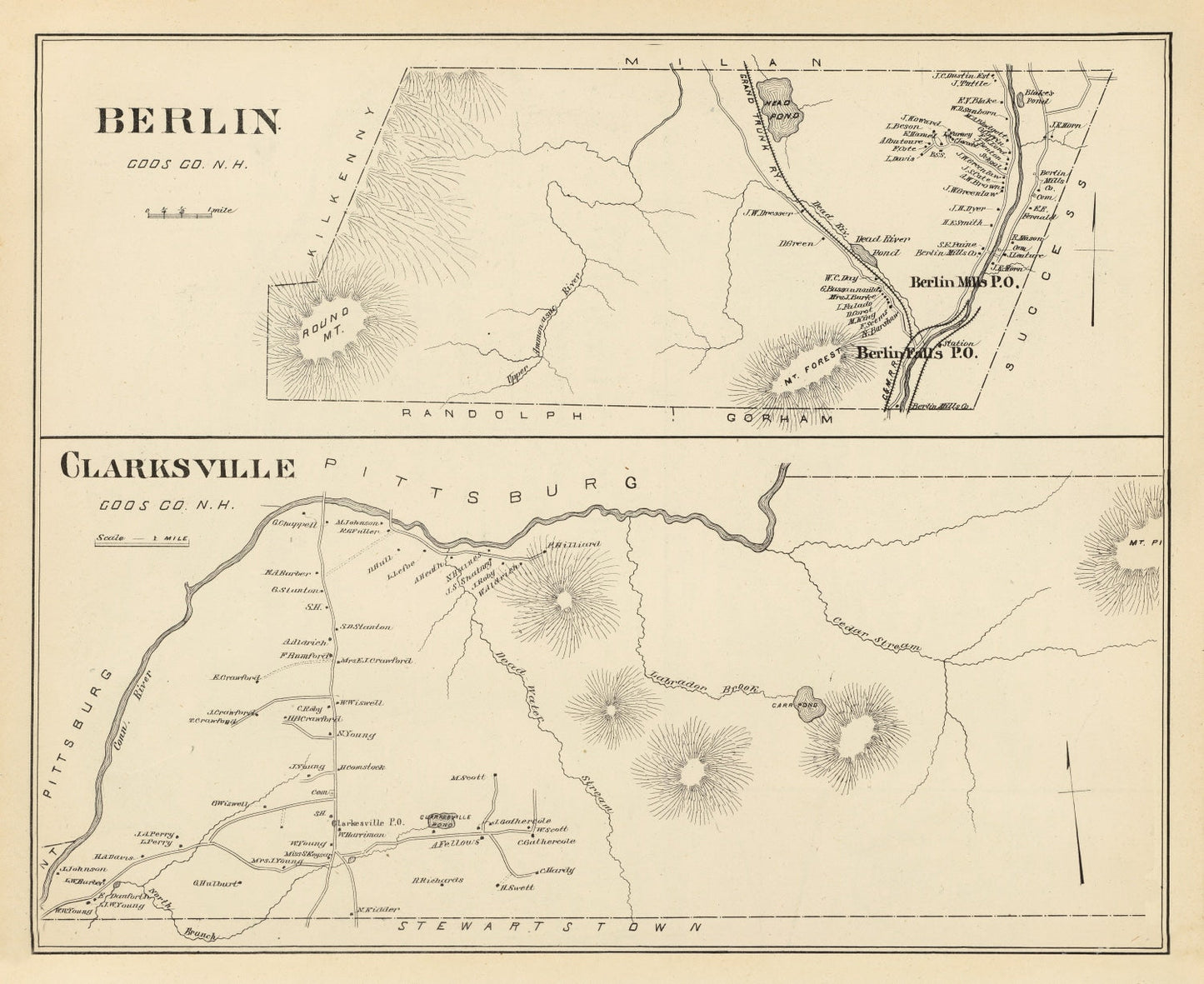 Vintage Map of Berlin & Clarksville, New Hampshire 1892