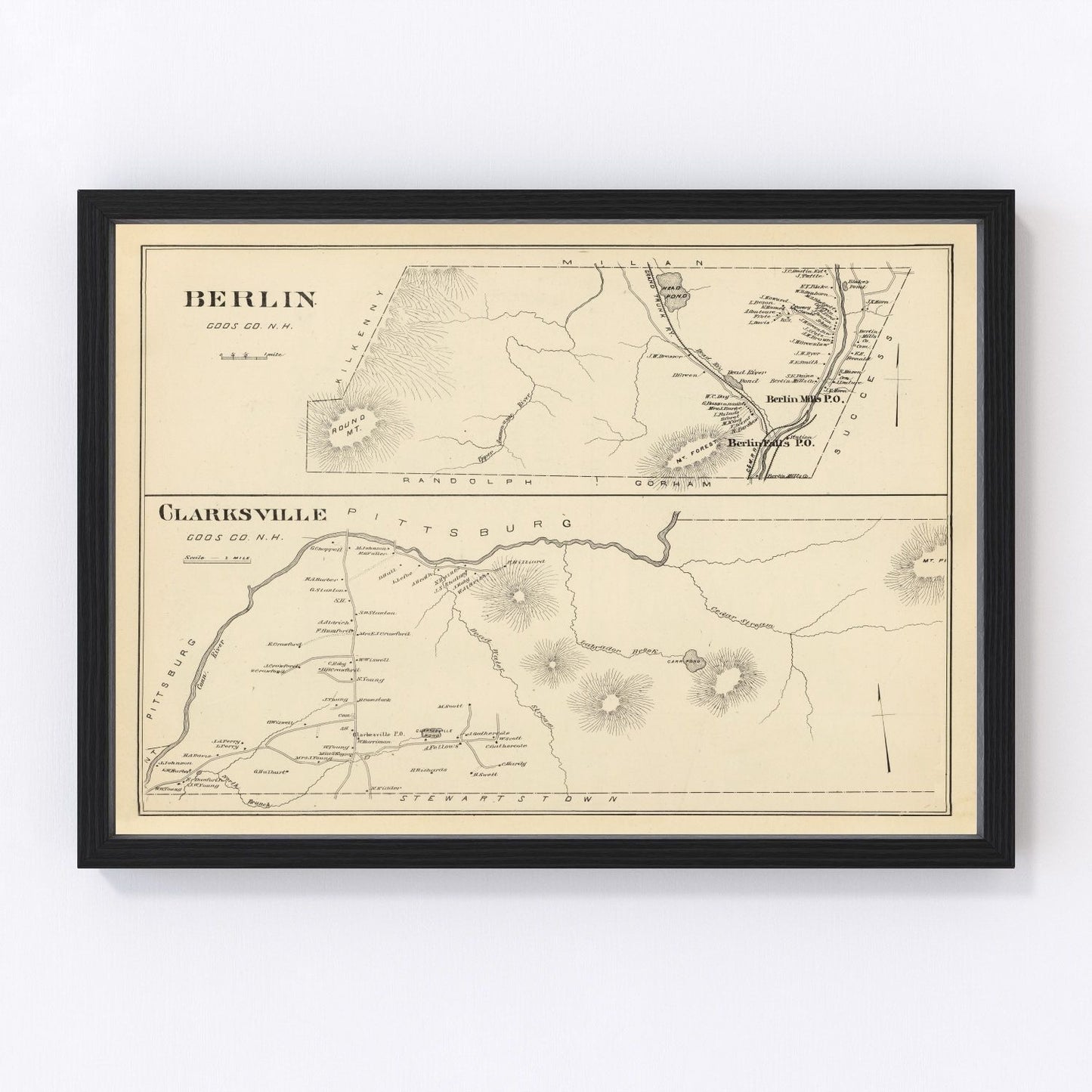Vintage Map of Berlin & Clarksville, New Hampshire 1892