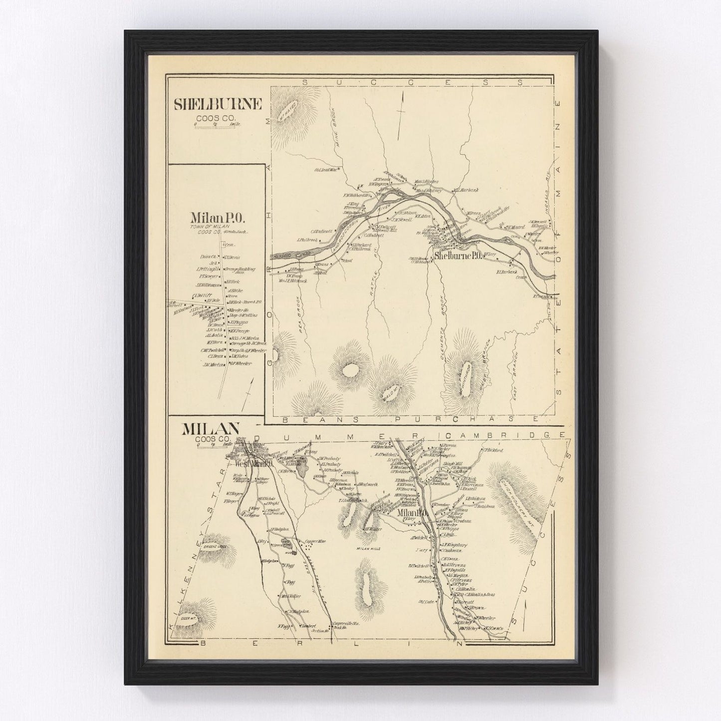 Vintage Map of Milan & Shelburne, New Hampshire 1892