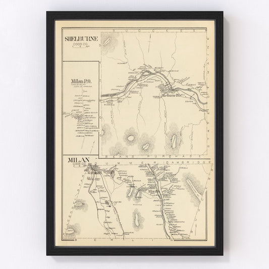 Vintage Map of Milan & Shelburne, New Hampshire 1892