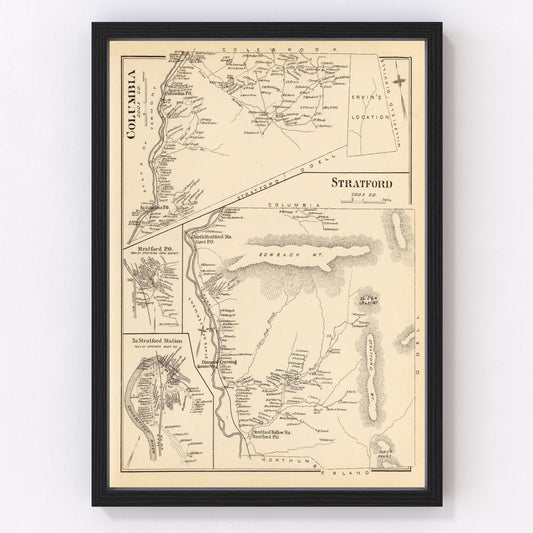 Vintage Map of Stratford & Columbia, New Hampshire 1892