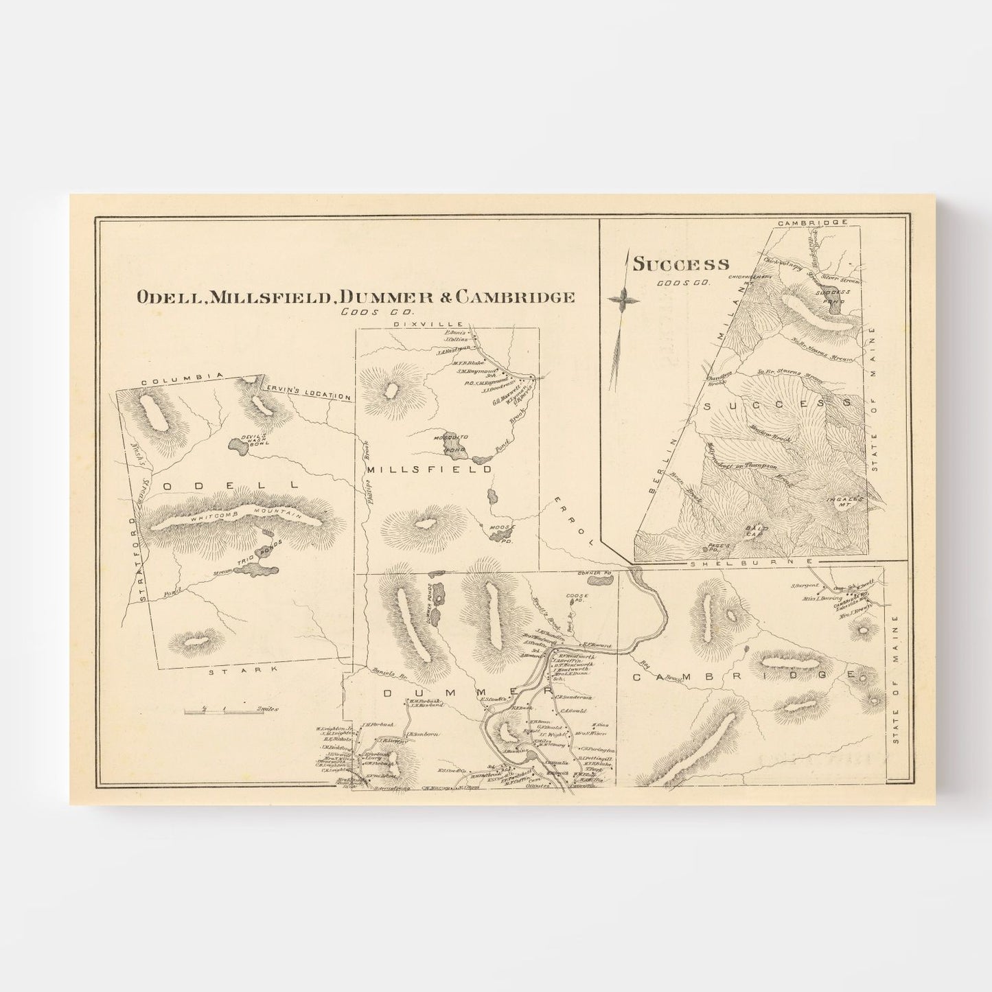 Vintage Map of Millsfield, New Hampshire 1892