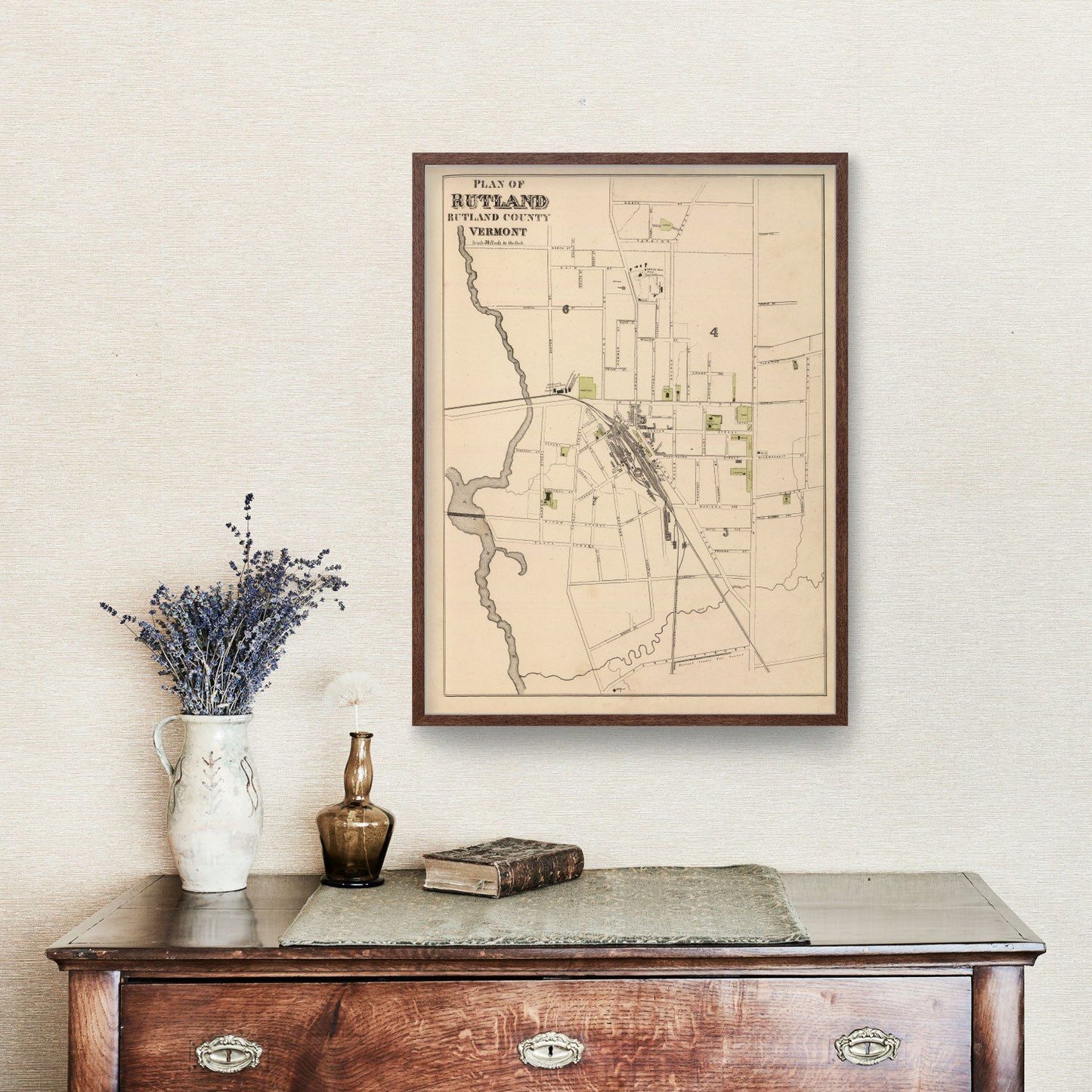 Vintage Map of Rutland, Vermont 1876