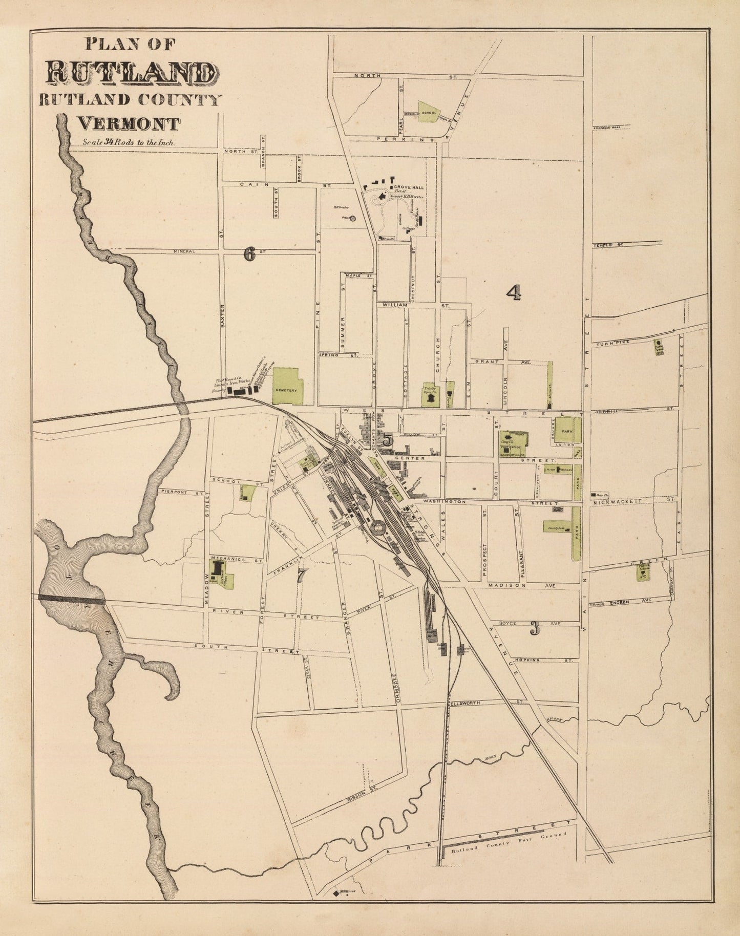 Vintage Map of Rutland, Vermont 1876