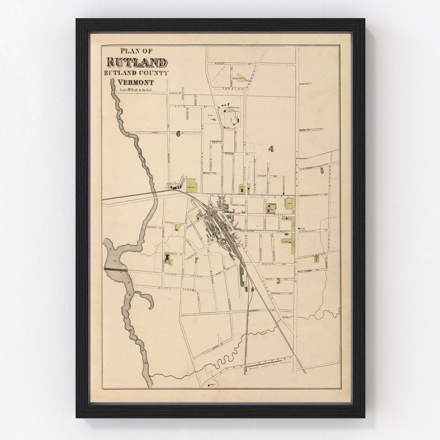 Vintage Map of Rutland, Vermont 1876