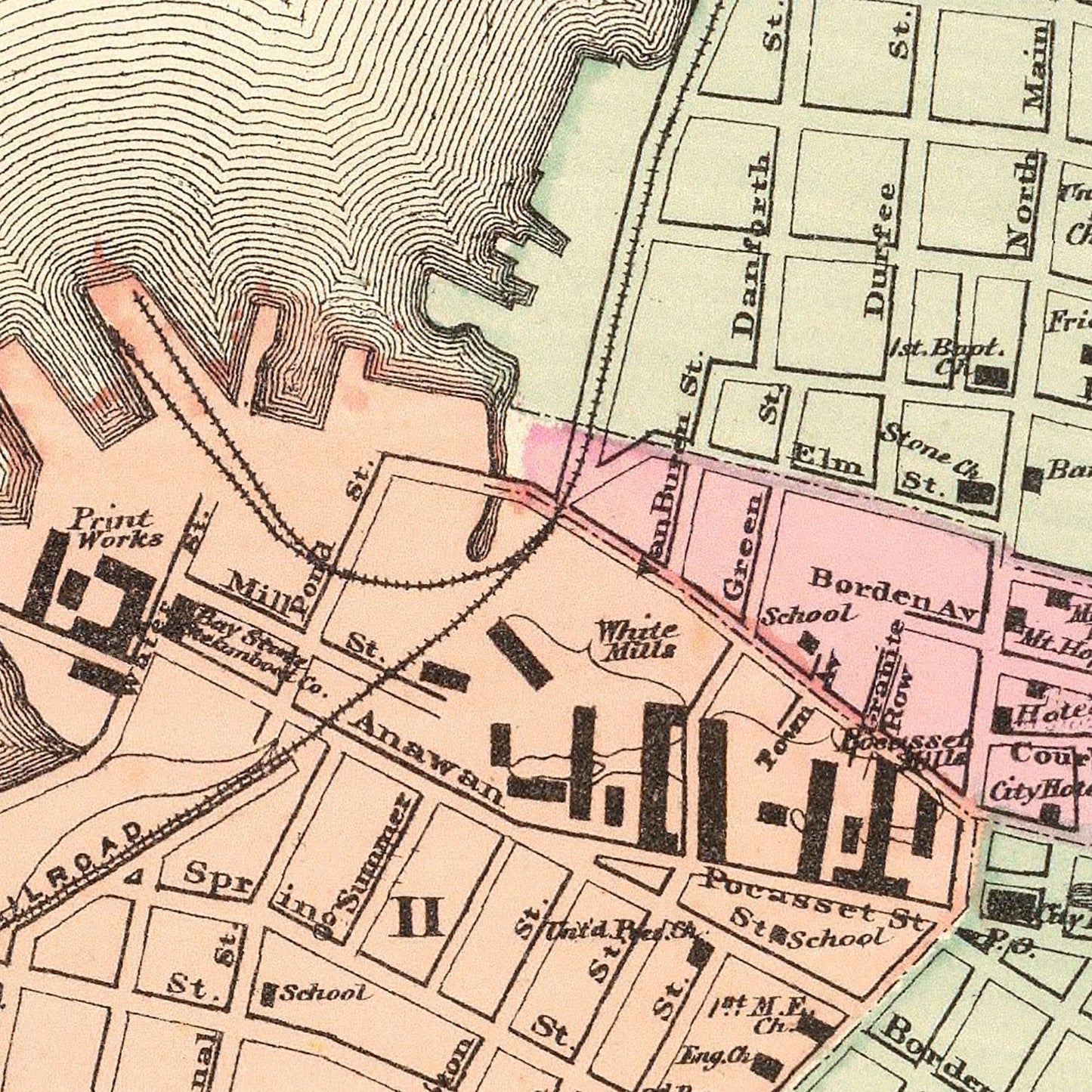 Vintage Map of Fall River, Massachusetts 1871