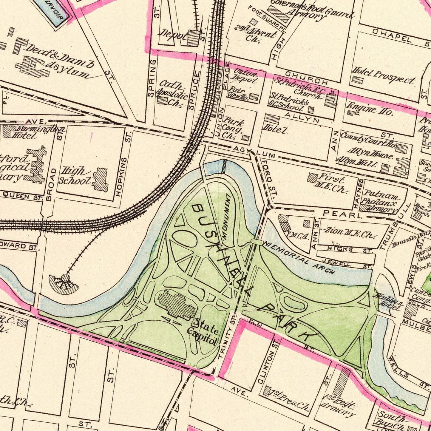 Vintage Map of Hartford, Connecticut 1893