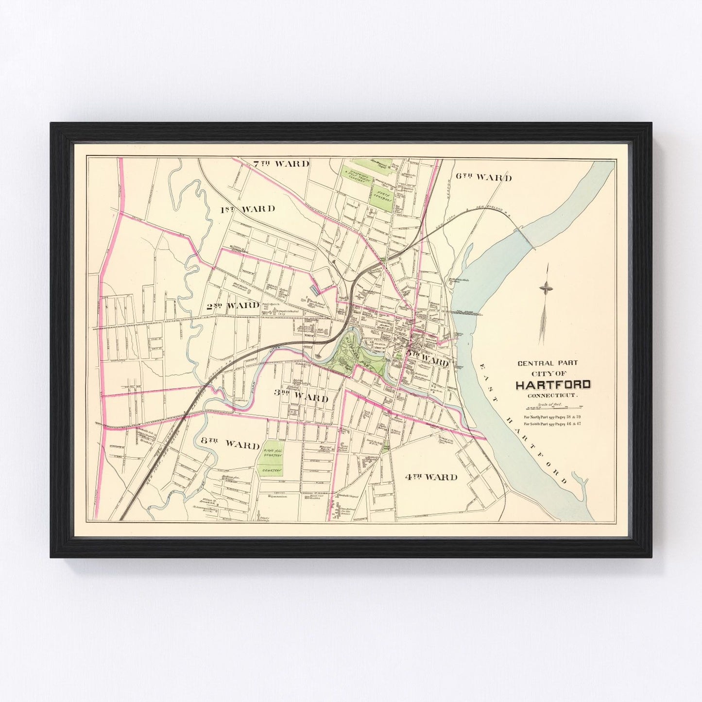 Vintage Map of Hartford, Connecticut 1893