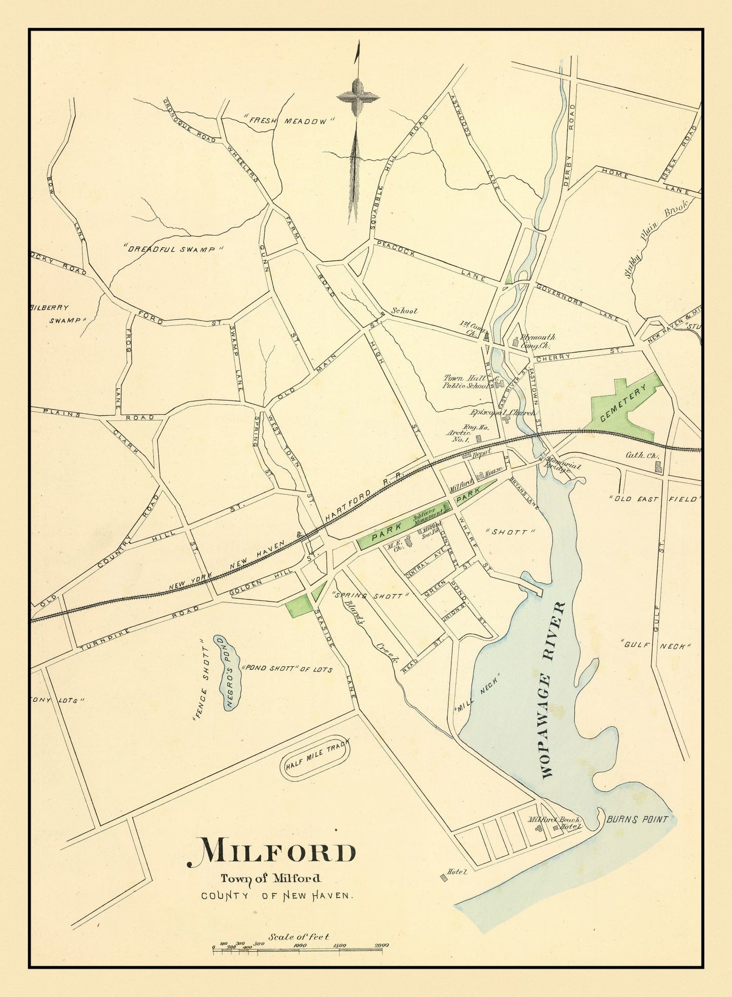 Vintage Map of Milford, Connecticut 1893