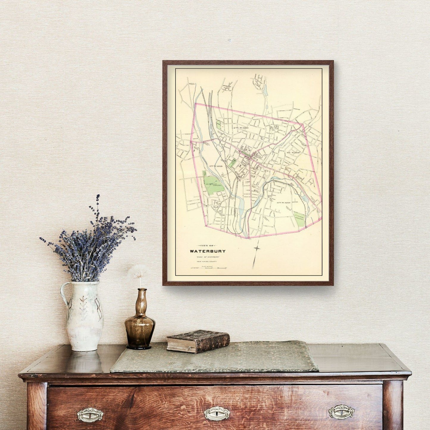 Vintage Map of Waterbury, Connecticut 1893