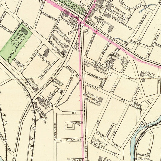Vintage Map of Waterbury, Connecticut 1893