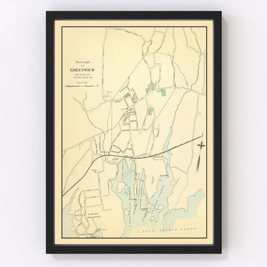 Vintage Map of Greenwich, Connecticut 1893