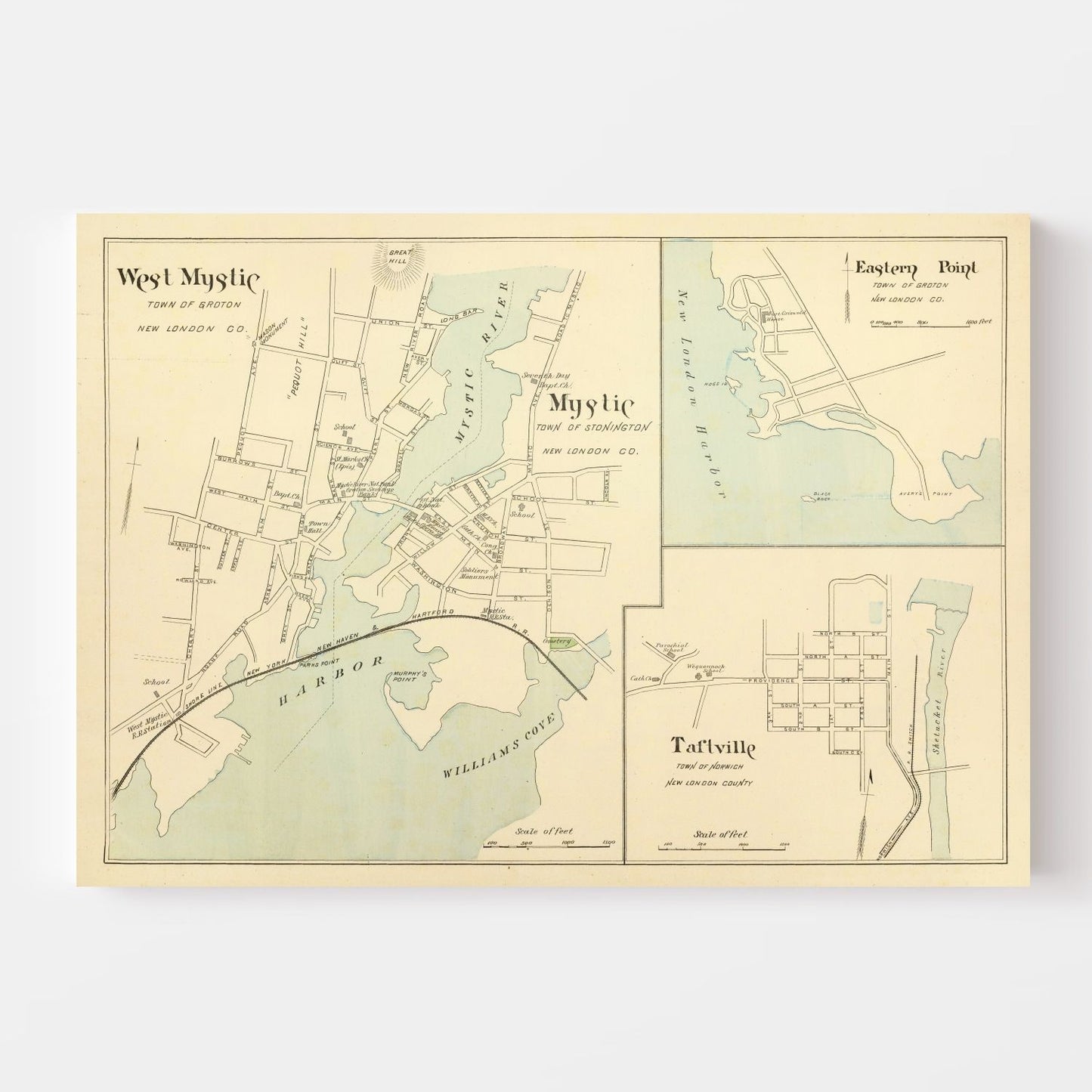 Vintage Map of Mystic, Connecticut 1893