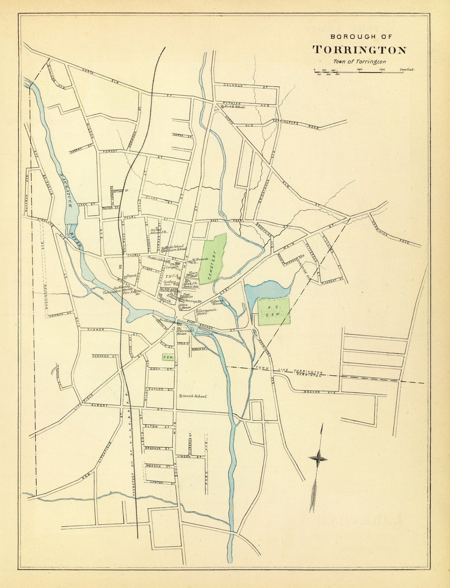 Vintage Map of Torrington, Connecticut 1893