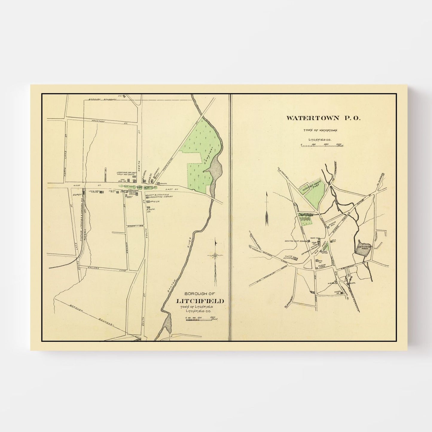 Vintage Map of Litchfield, Connecticut 1893