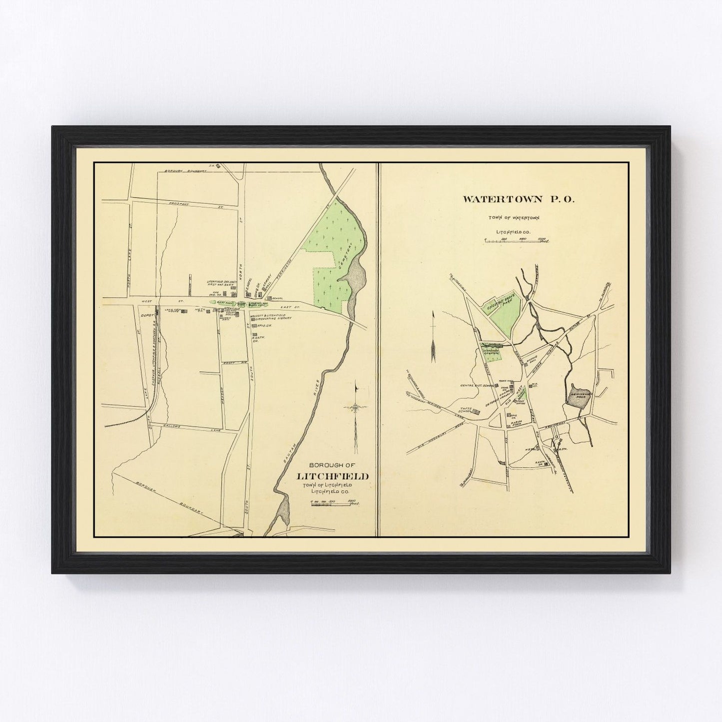 Vintage Map of Litchfield, Connecticut 1893