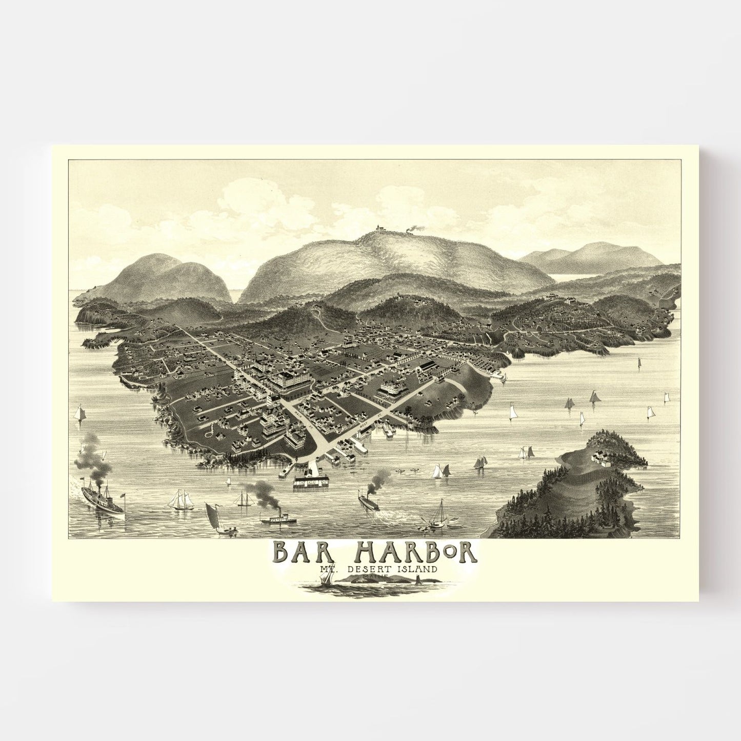 Vintage Map of Bar Harbor, Maine 1886