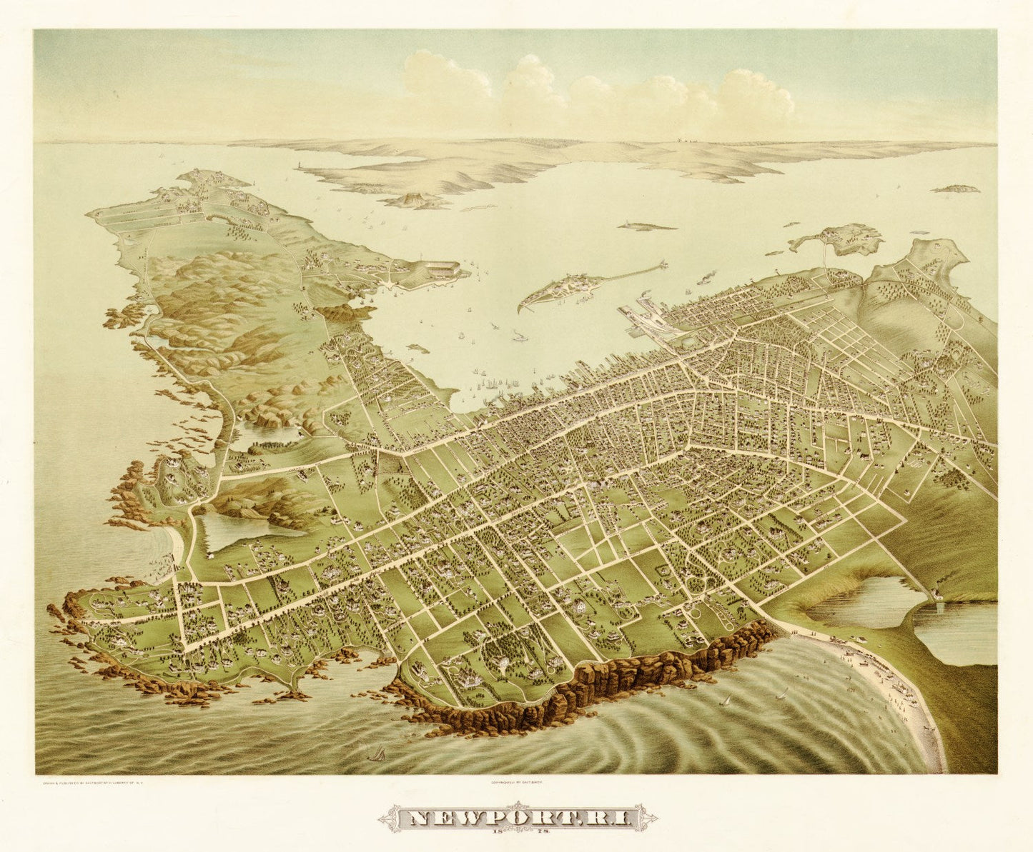 Vintage Map of Newport, Rhode Island 1878