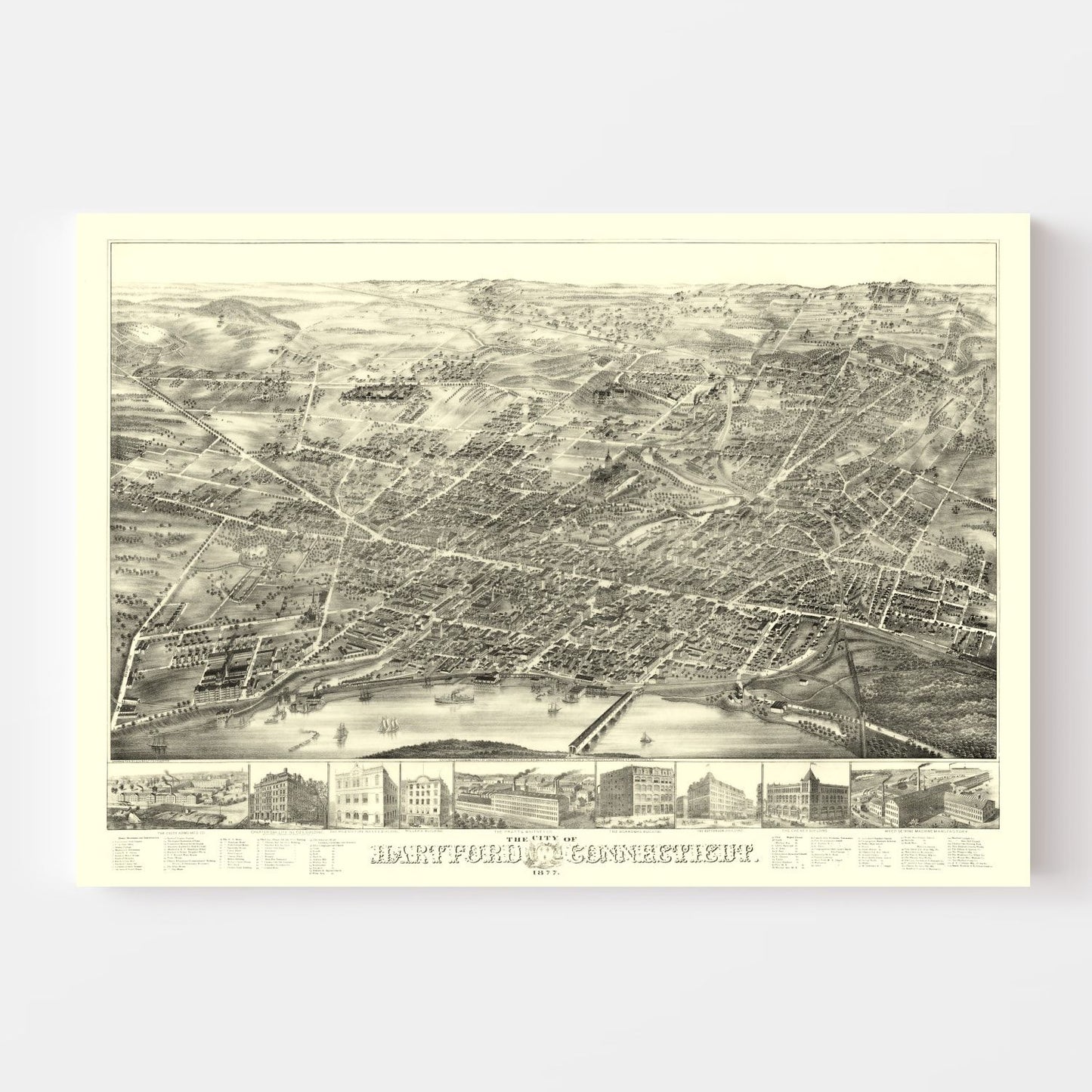 Vintage Map of Hartford, Connecticut 1877