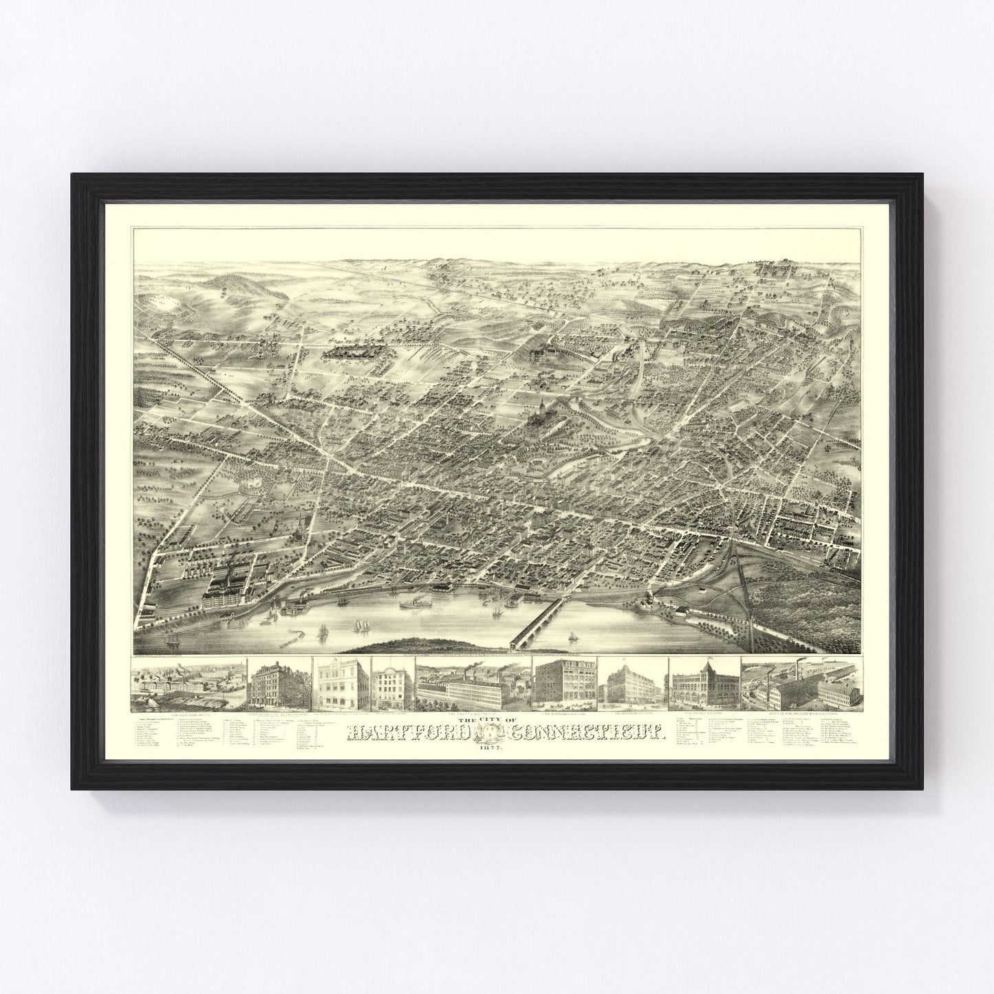Vintage Map of Hartford, Connecticut 1877