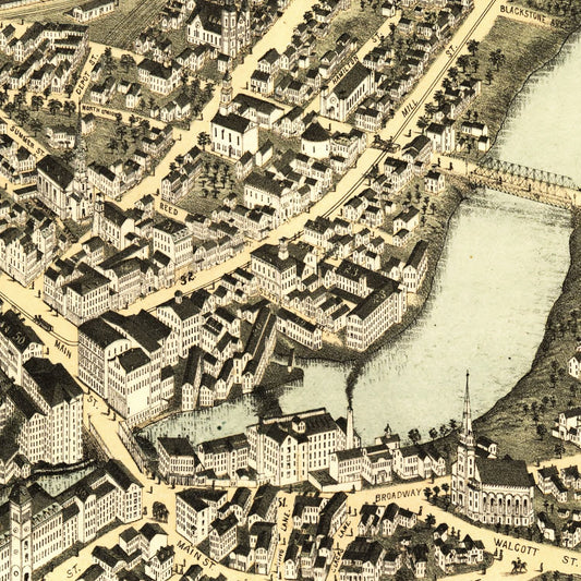 Vintage Map of Pawtucket, Rhode Island 1877