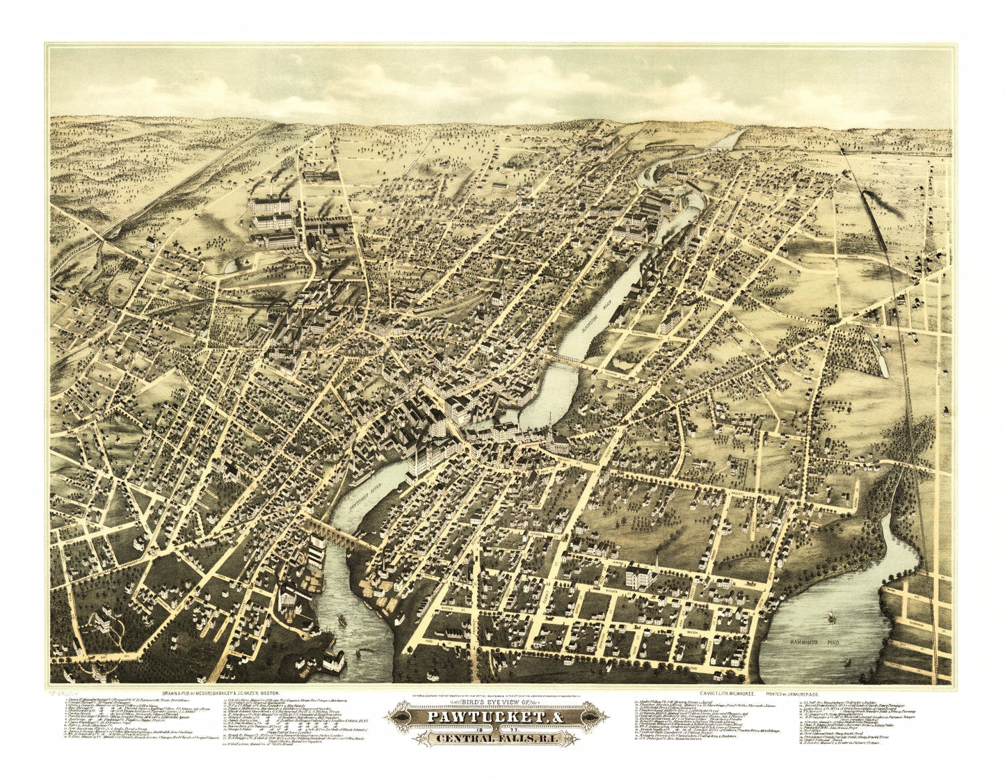 Vintage Map of Pawtucket, Rhode Island 1877