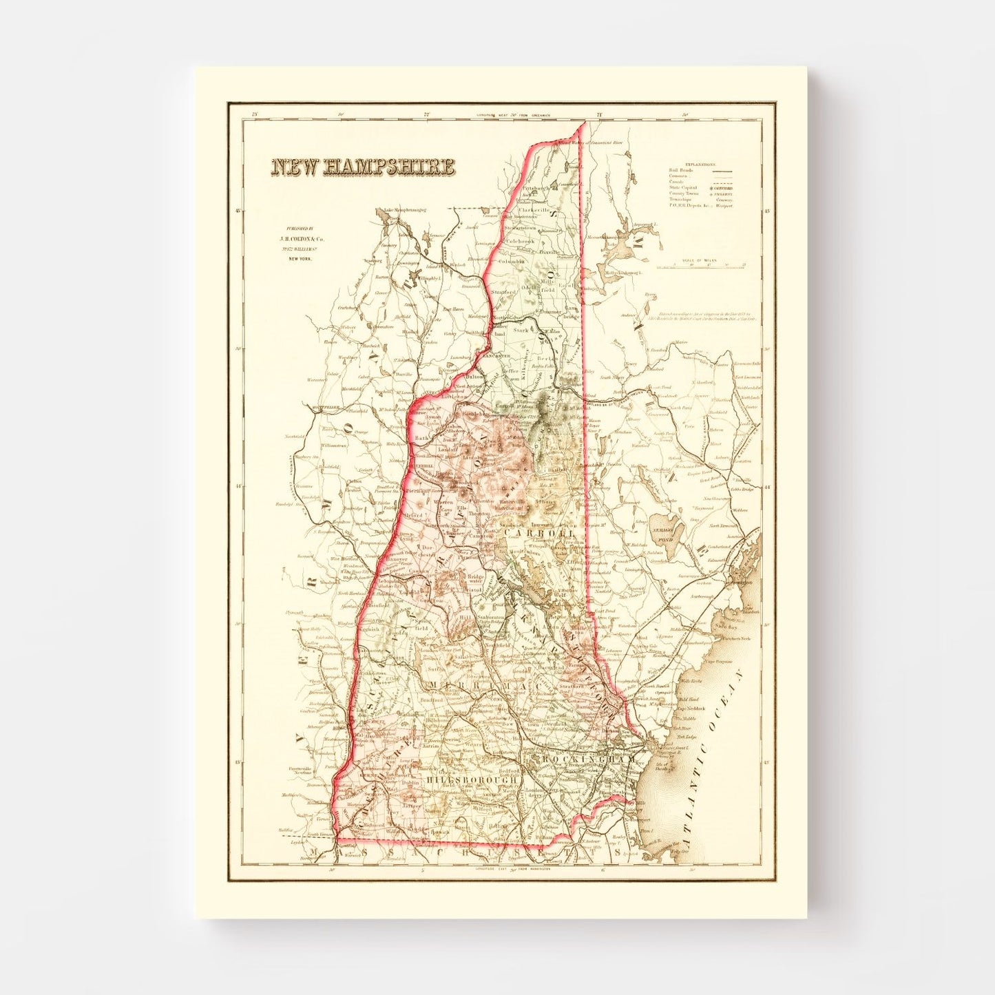 Vintage Map of New Hampshire 1858