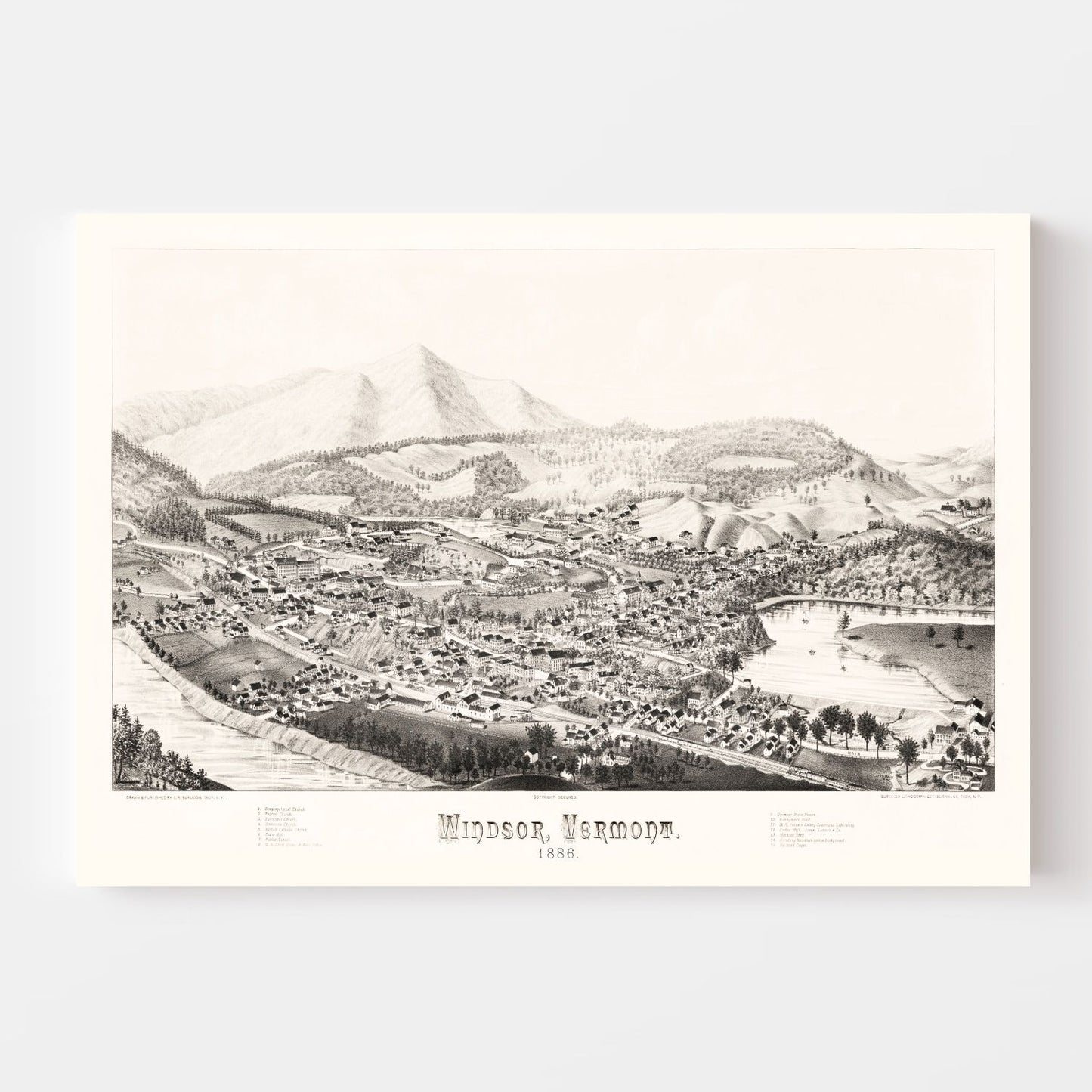 Vintage Map of Windsor, Vermont 1886