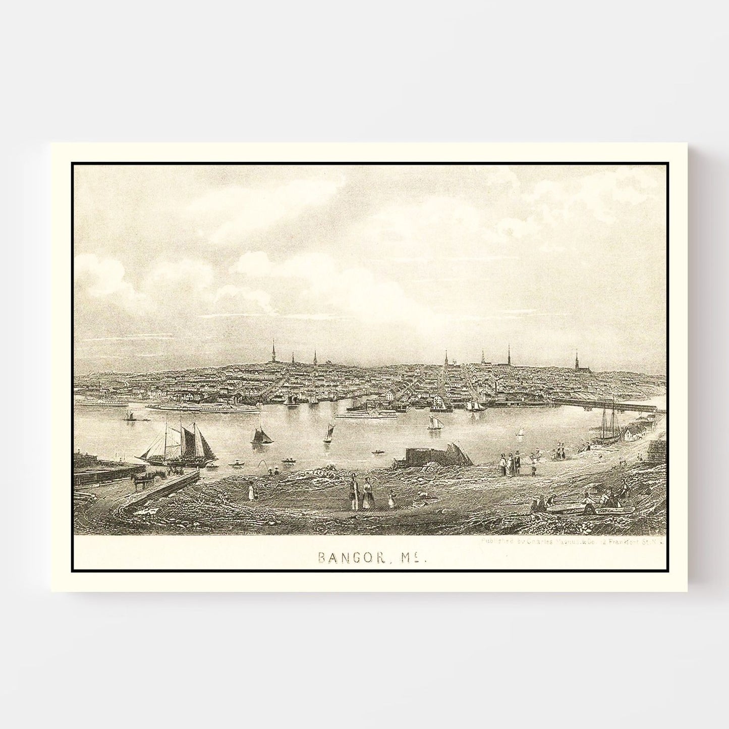 Vintage Map of Bangor, Maine 1850