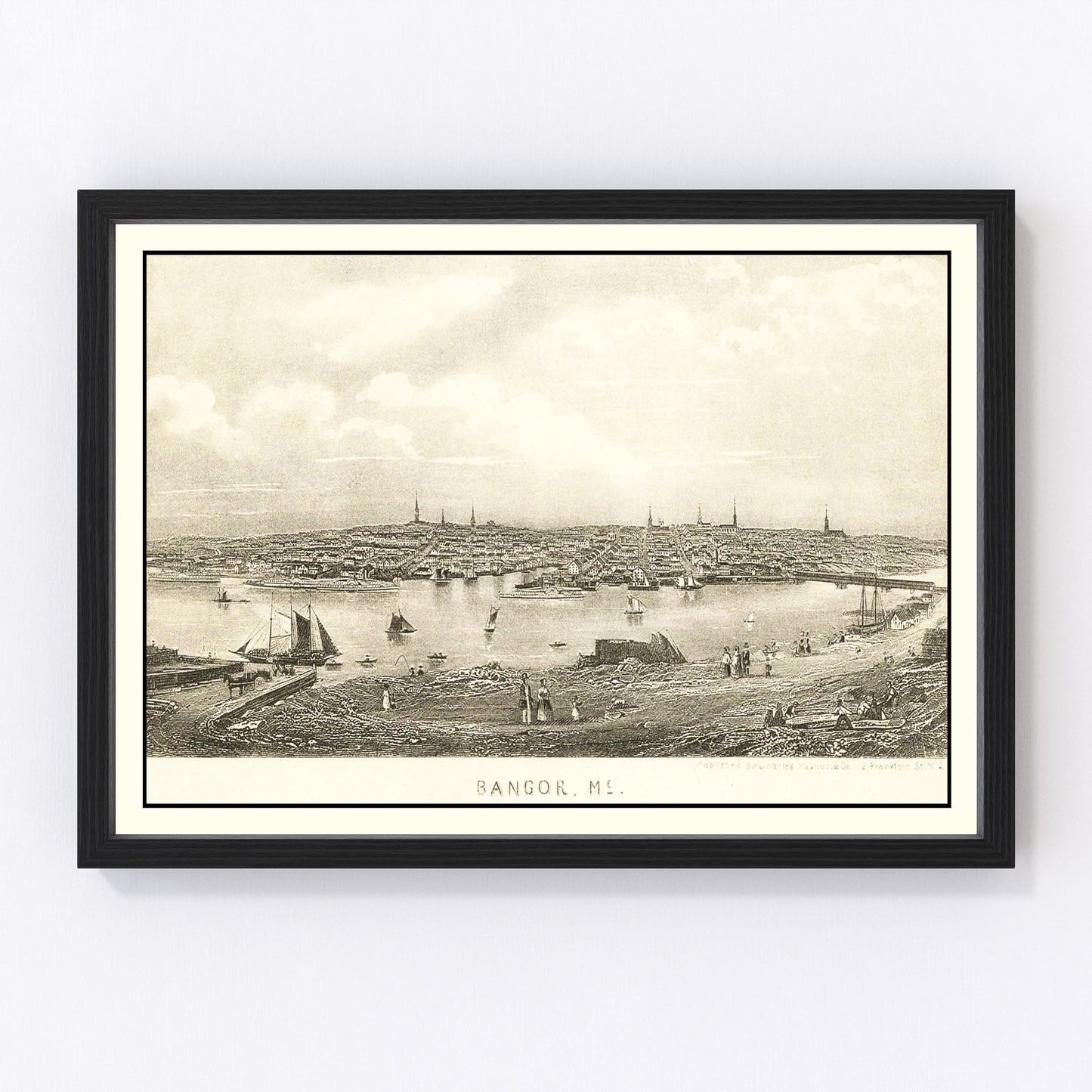 Vintage Map of Bangor, Maine 1850
