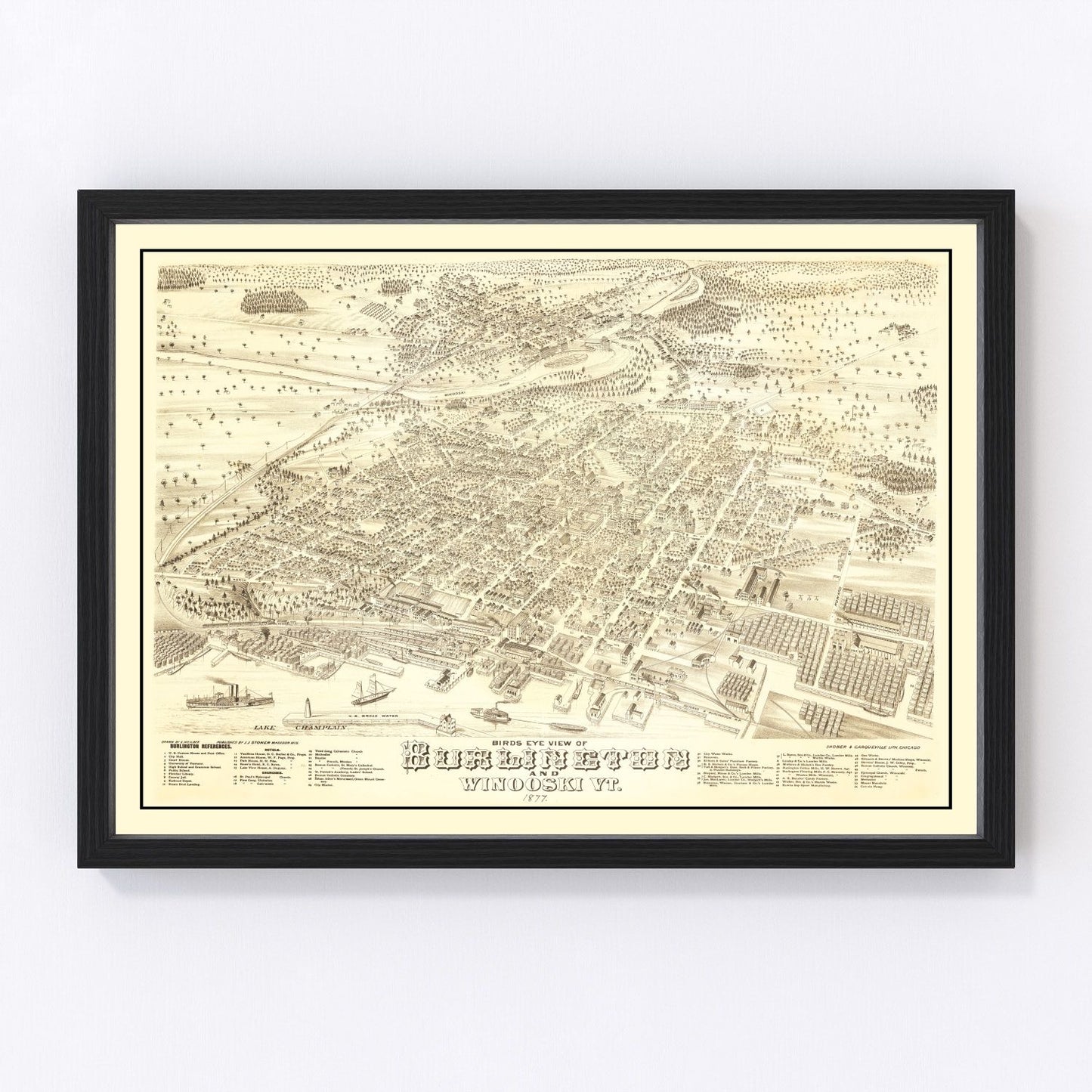 Vintage Map of Burlington, Vermont 1877