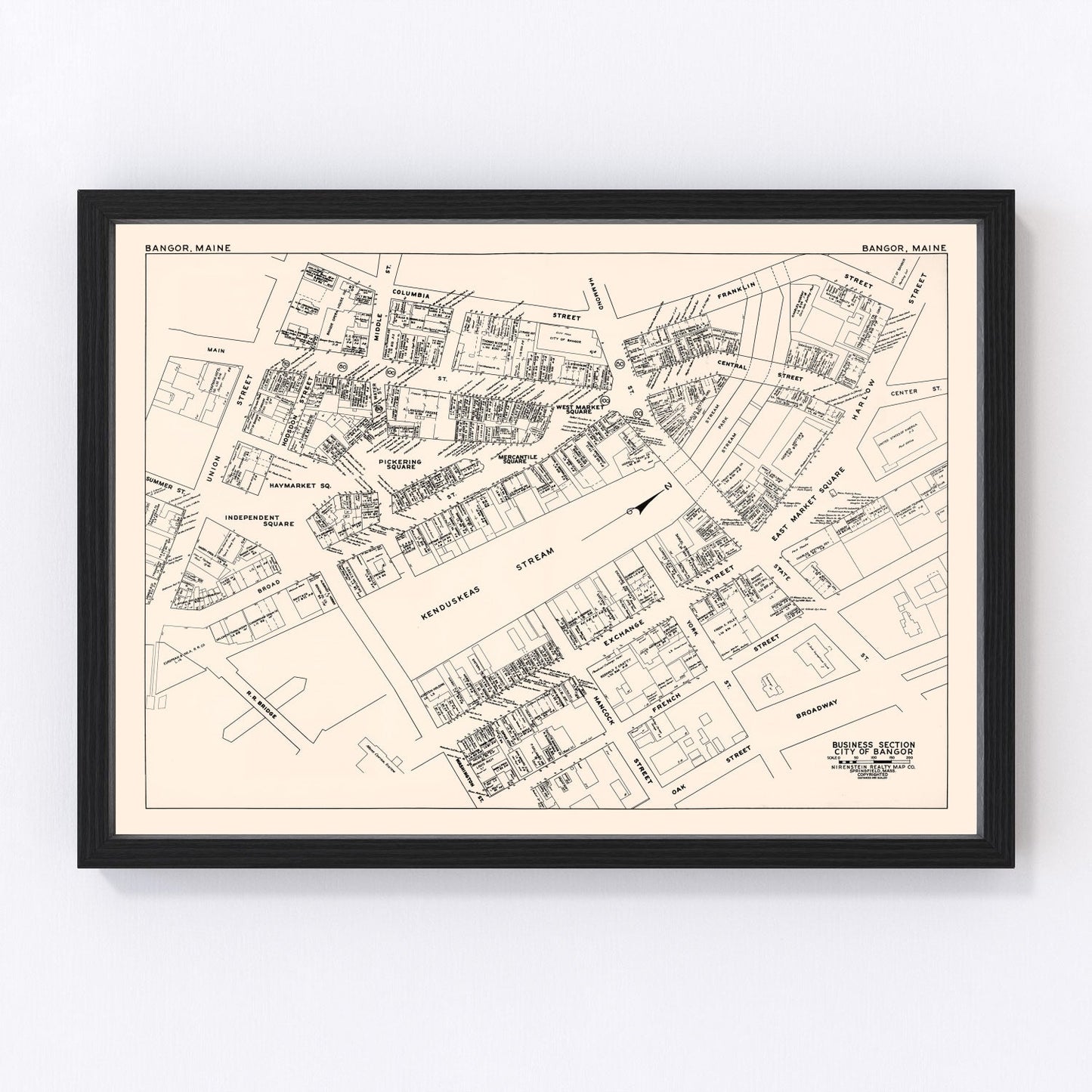 Vintage Map of Bangor, ME Business Section 1946
