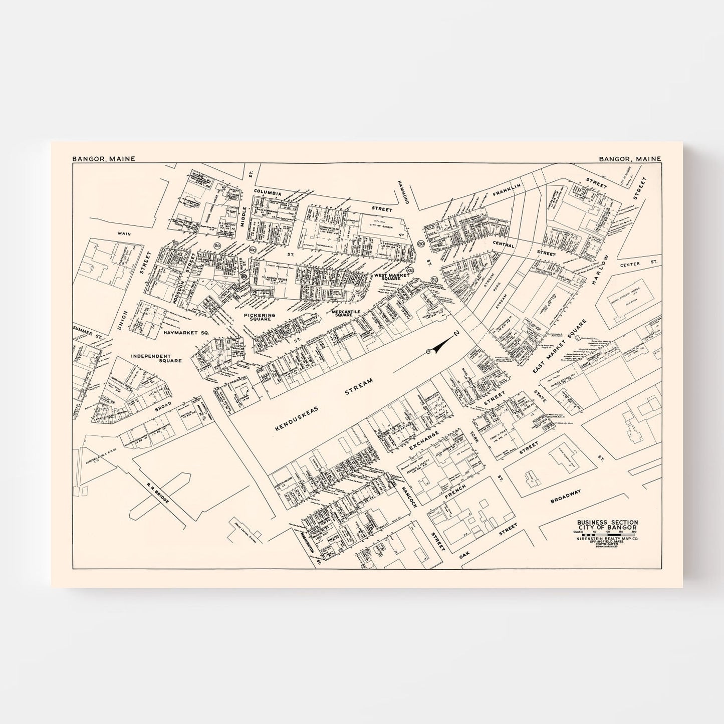 Vintage Map of Bangor, ME Business Section 1946