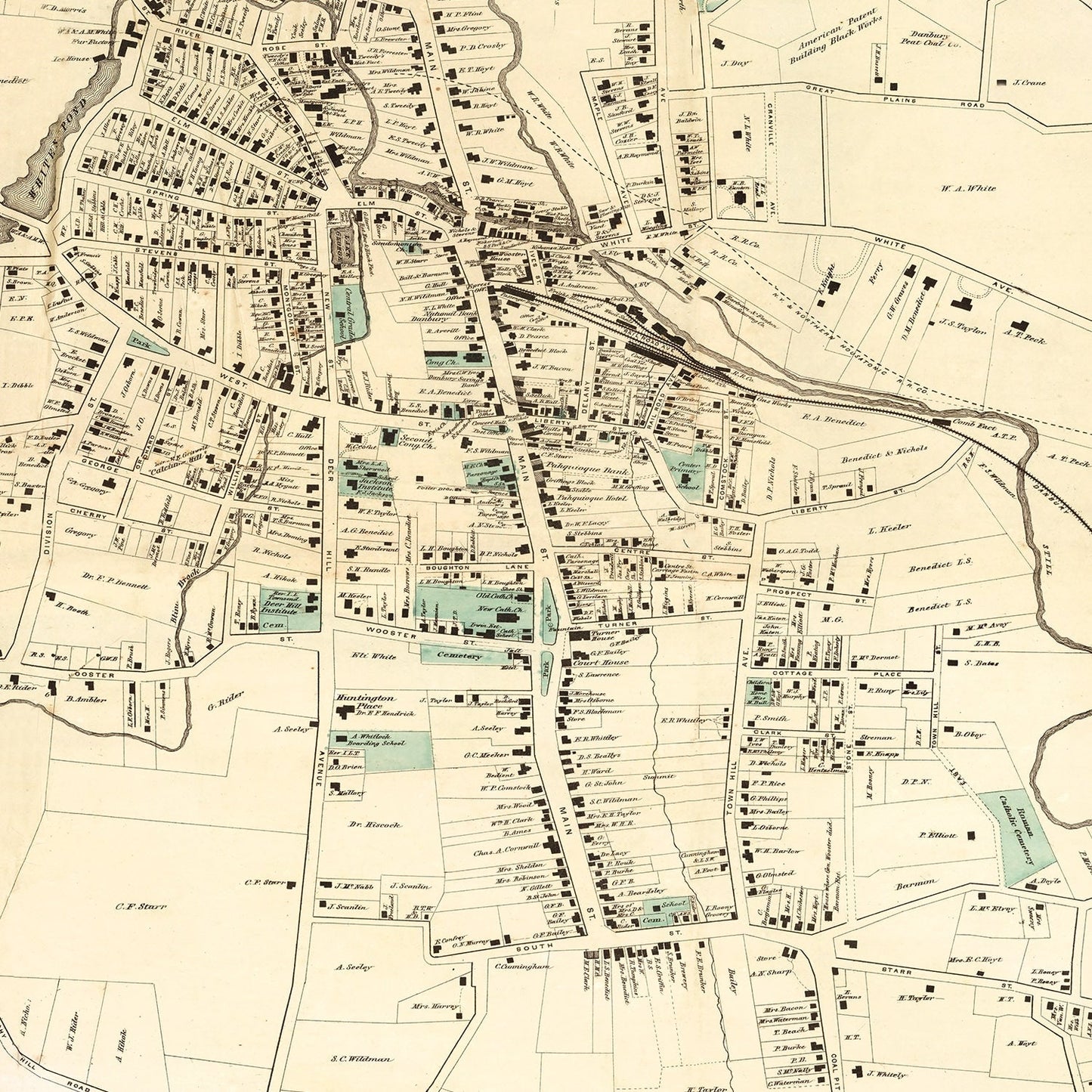 Vintage Map of Danbury, Connecticut 1867