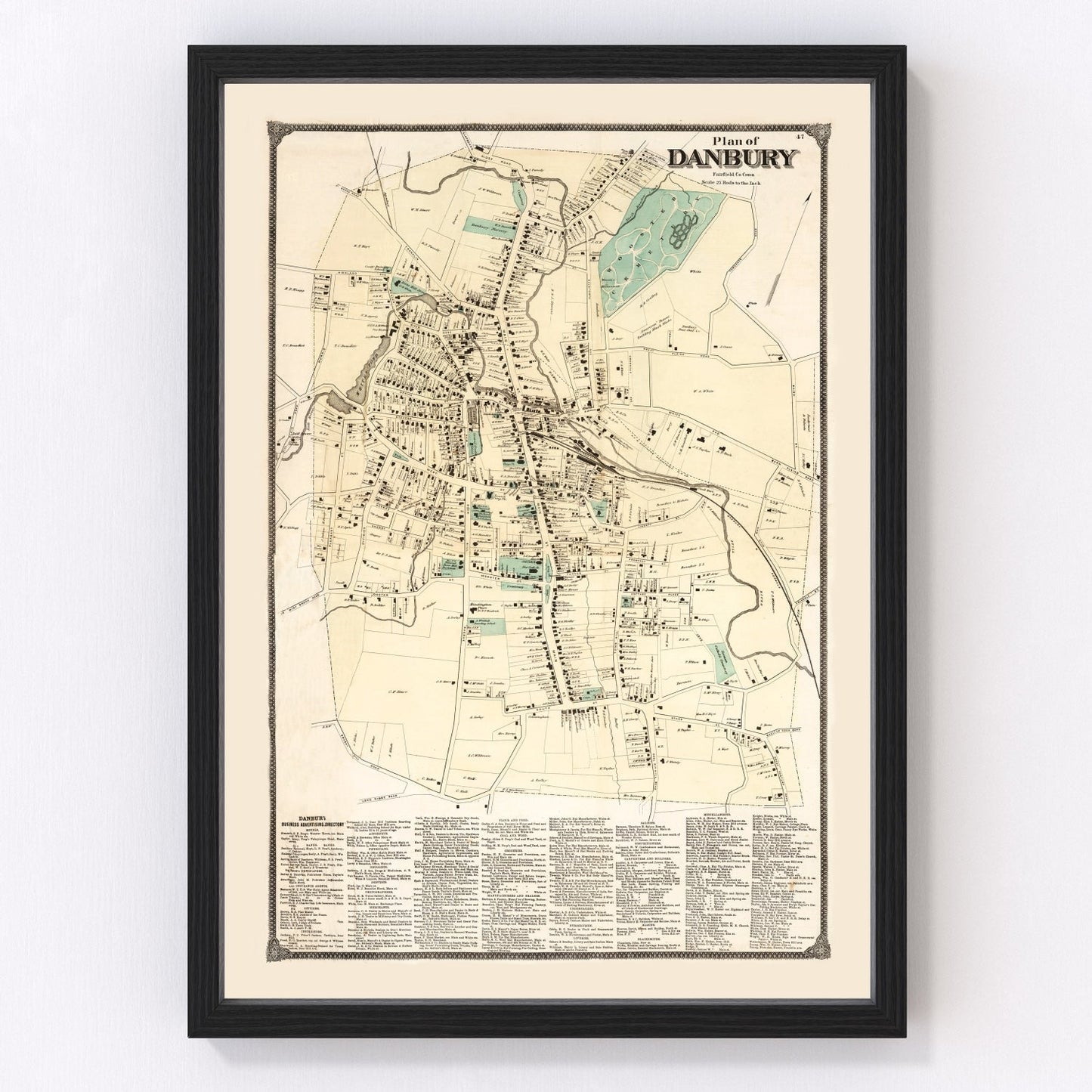Vintage Map of Danbury, Connecticut 1867