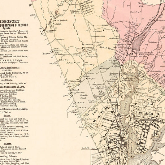 Vintage Map of Bridgeport, Connecticut 1867