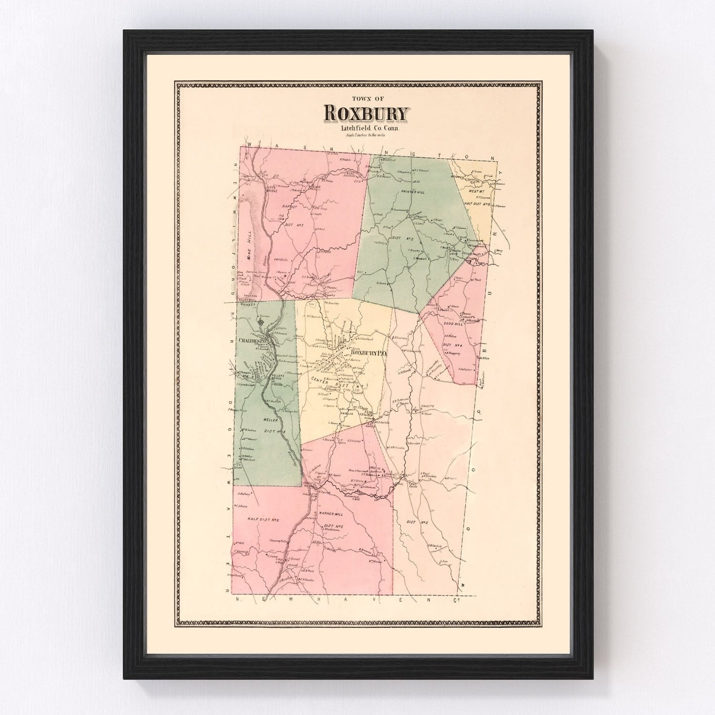 Vintage Map of Roxbury, Connecticut 1867