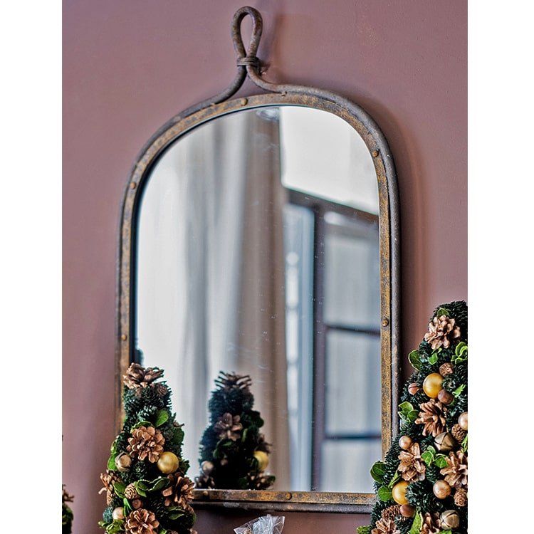 Antique-Style Dark Iron Mirror