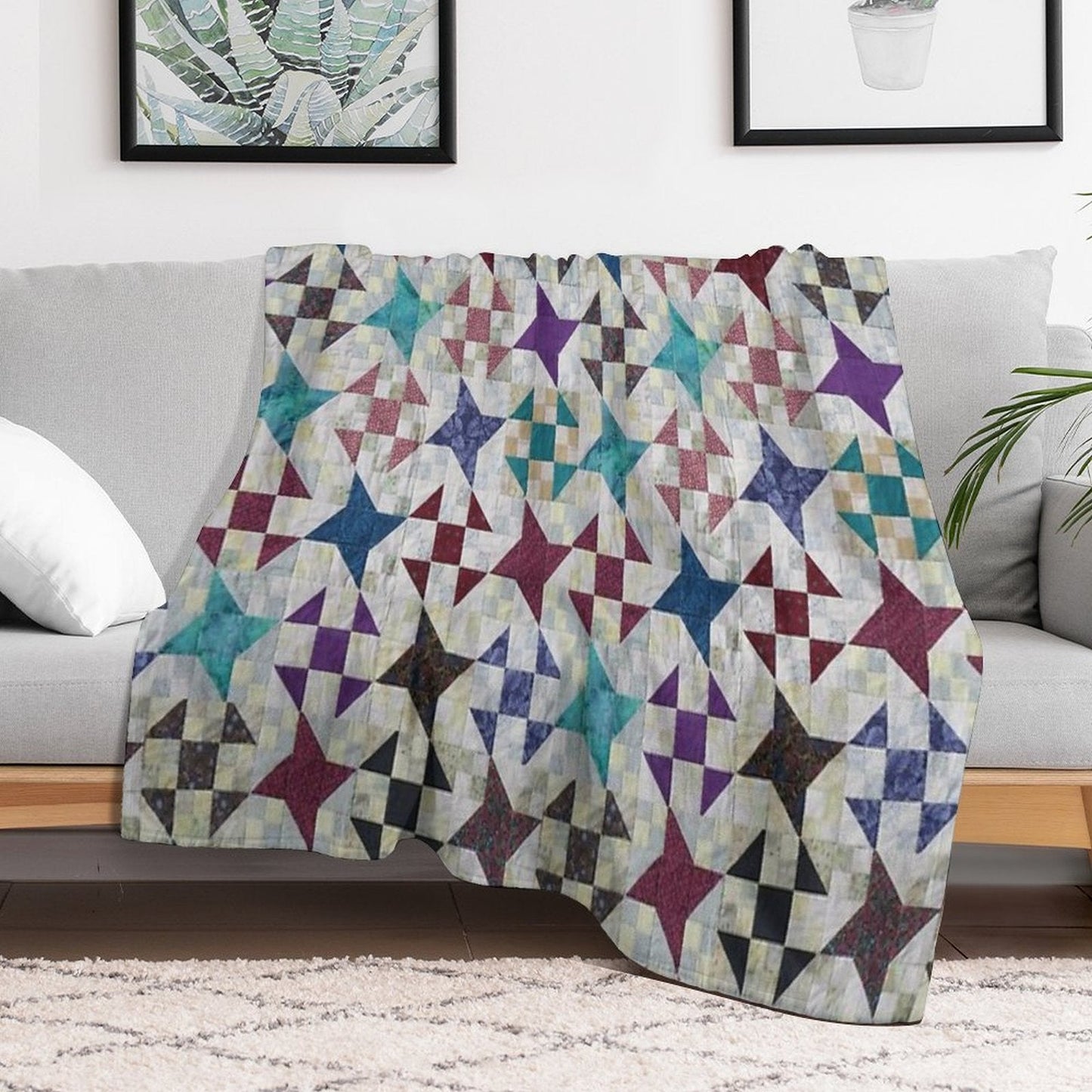 Churn Dash And Falling Stars Quilt Throw Blanket