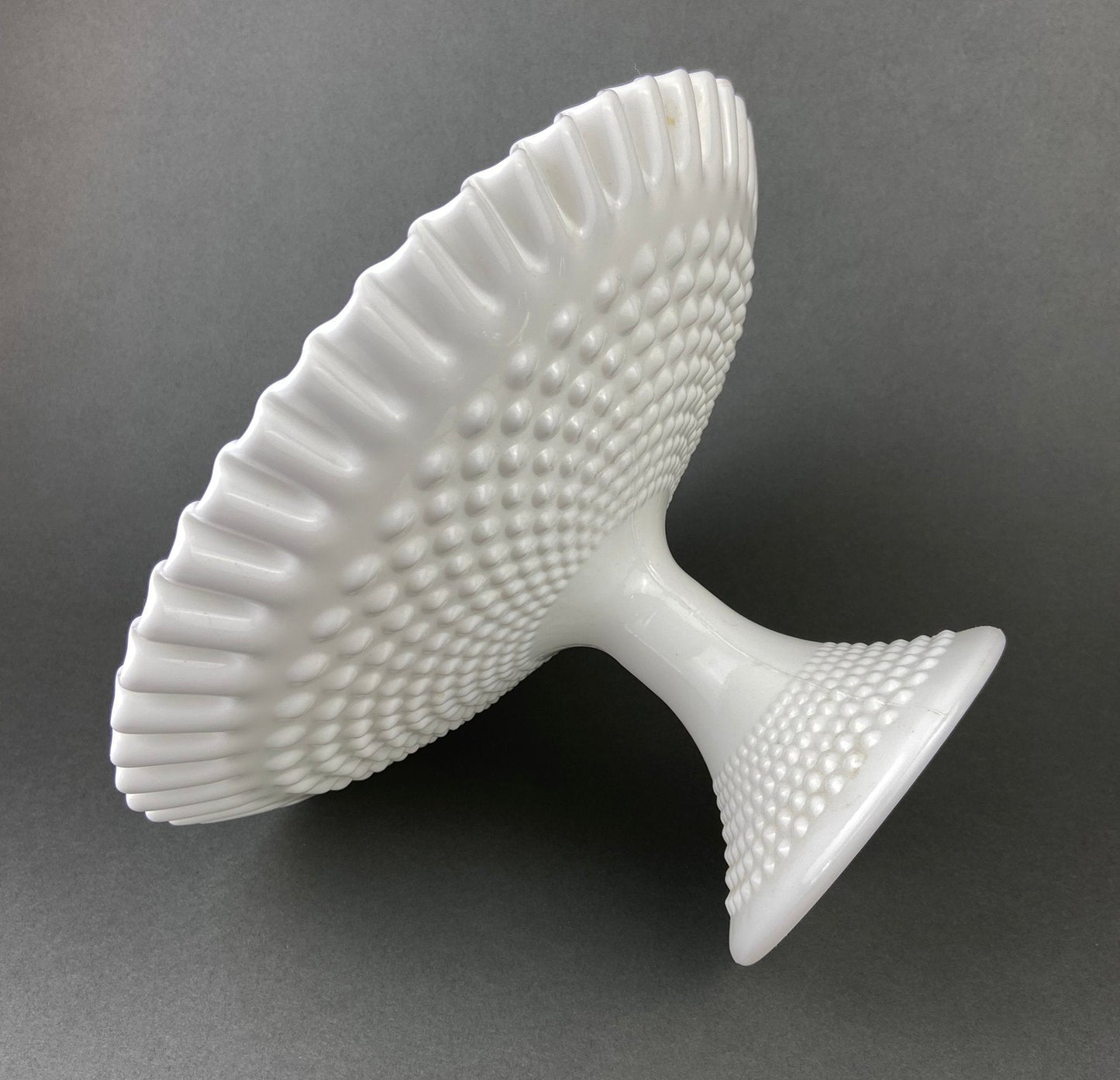 Milk Glass Hobnail Footed Bowl, Ruffled Edge Serving Dish